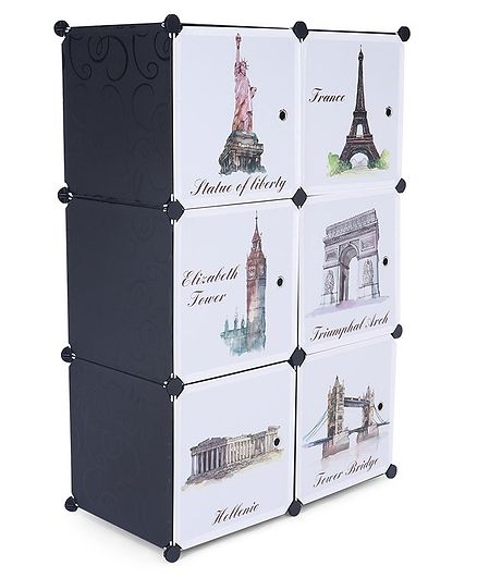 6 Compartments Printed Storage Unit - Black