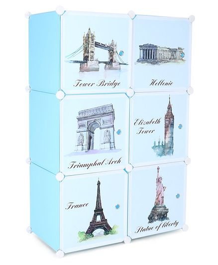 6 Compartments Printed Storage Unit - Blue