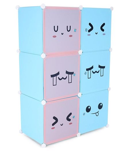 6 Compartments Printed Storage Unit - Pink Blue