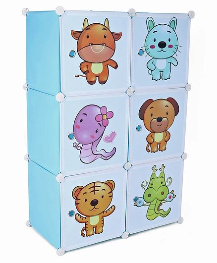 6 Compartments Printed Storage Unit - Blue