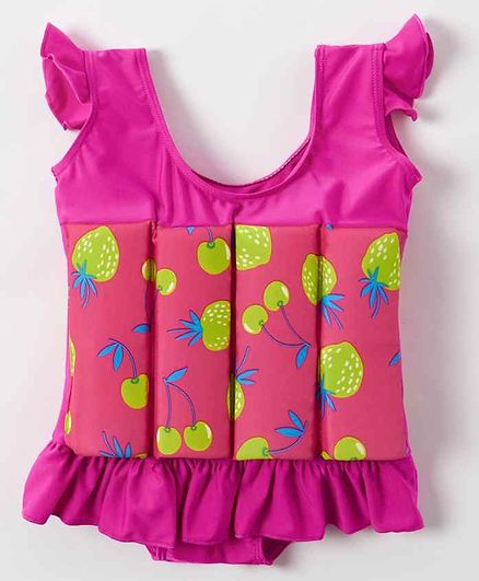 Kookie Kids Flutter Sleeves Swim Float Fruit Print - Pink