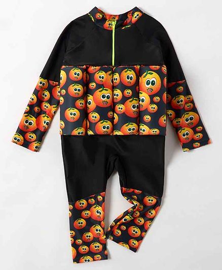 Kookie Kids Full Sleeves Swimming Float with Cap Fruit Print - Black