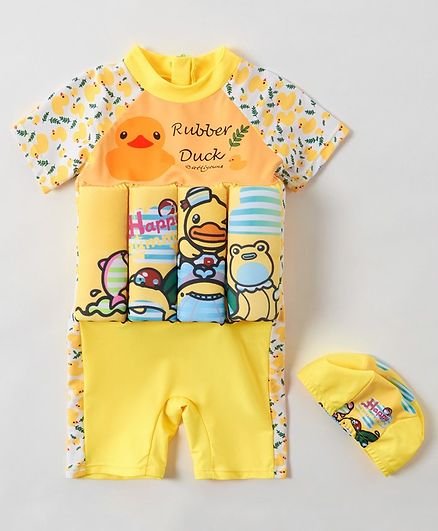 Babyhug Swimming Float with Cap Animal Print - Yellow