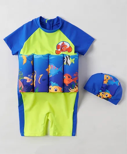 Babyhug Half Sleeves Swimming Float Fish Print - Blue Green