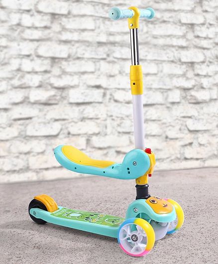 Babyhug 2 in 1 Kids Scooter with LED Lights - Aqua Blue Yellow