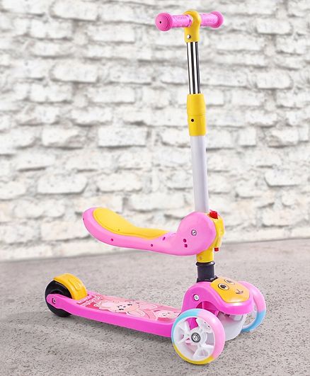 Babyhug 2 in 1 Kids Scooter with LED Lights - Pink Yellow