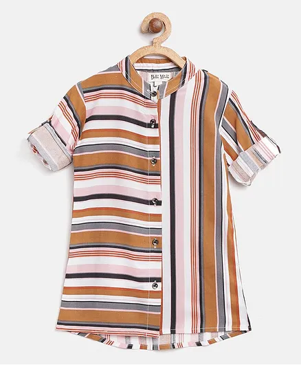 Bella Moda Striped Shirt Style Full Sleeves Top - Multi Colour
