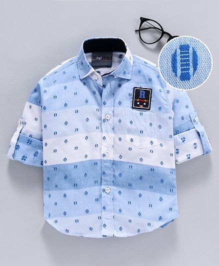 Dapper Dudes Embroidered Full Sleeves Shirt - Sky Blue
