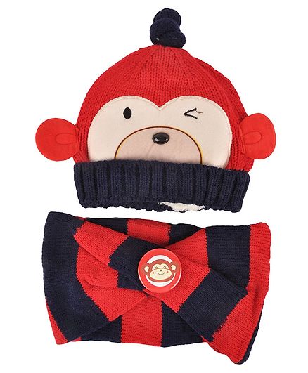 Yellow Bee Cap And Muffler Set - Red Navy Blue