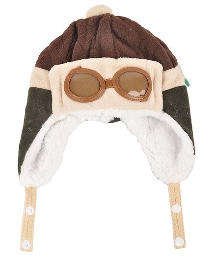 Yellow Bee Pilot Beanie Cap - Brown