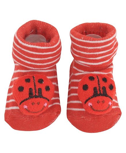 Yellow Bee Ladybug Anti-Skid Stuffed Striped Socks - Red