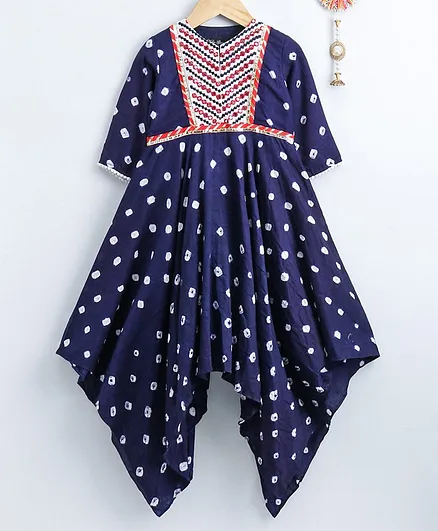 Neha Gursahani Bandhini Print Half Sleeves Asymmetrical Dress - Navy Blue