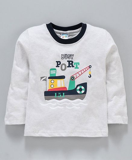 Tango Full Sleeves Tee Ship Print - Light Grey