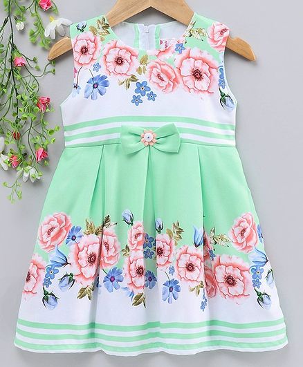 Rassha Flower Printed Sleeveless Dress - Green