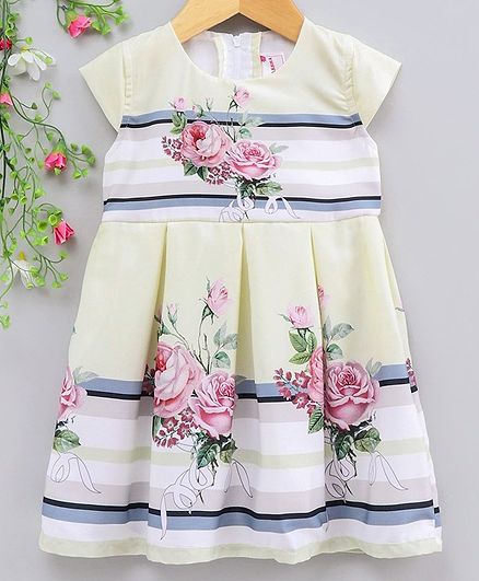 Rassha Flowers Printed Short Sleeves Dress - Yellow