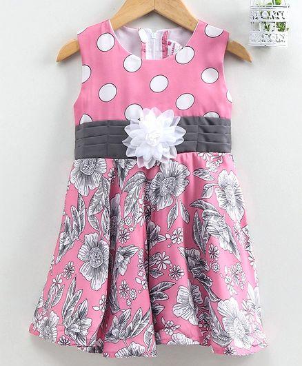 Rassha Sleeveless Flower Printed Flared Dress - Pink