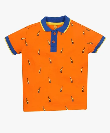 ParrotCrow Half Sleeves Giraffe Print Tee - Orange