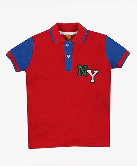ParrotCrow Half Sleeves Alphabet Patch Tee - Red