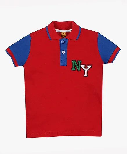 ParrotCrow Half Sleeves Alphabet Patch Tee - Red