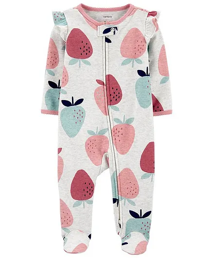 Carter's Strawberry 2-Way Zip Cotton Sleep & Play - Grey