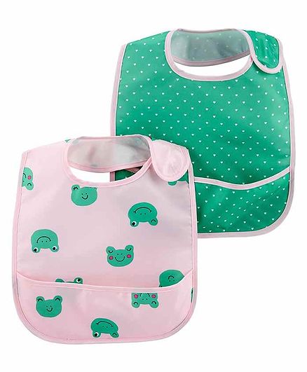 Carter's 2-Pack Hearts & Frogs Water Resistant Bibs - Green Pink