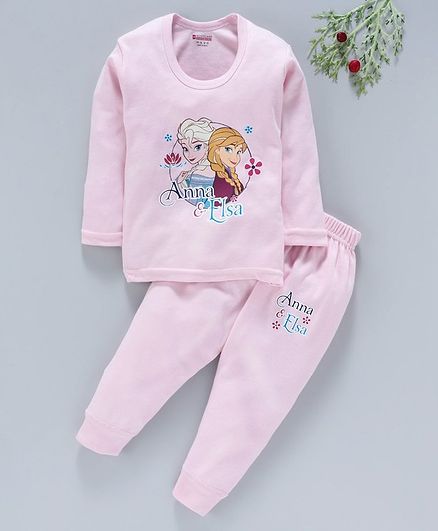 Bodycare Full Sleeves Inner Wear Thermal Set Anna & Elsa Print- Light Pink