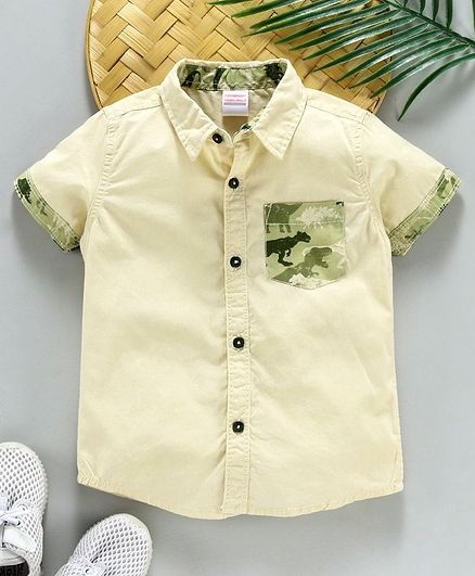 Babyhug Half Sleeves Woven Solid Shirt - Light Yellow Green