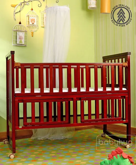 Babyhug Chester 3 in 1 Junior Bed With Mattress And Rocking Cot - Dark Brown