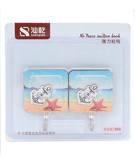 Suction Hooks Starfish Print Pack of 2 - Blue