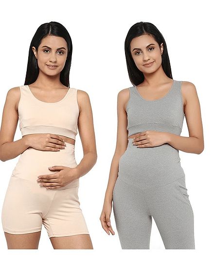 Wobbly Walk Pack Of 2 Maternity Bra - Beige & Grey