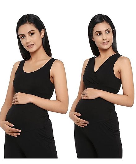 Wobbly Walk Pack of 2 Maternity & Nursing Solid Bra - Black