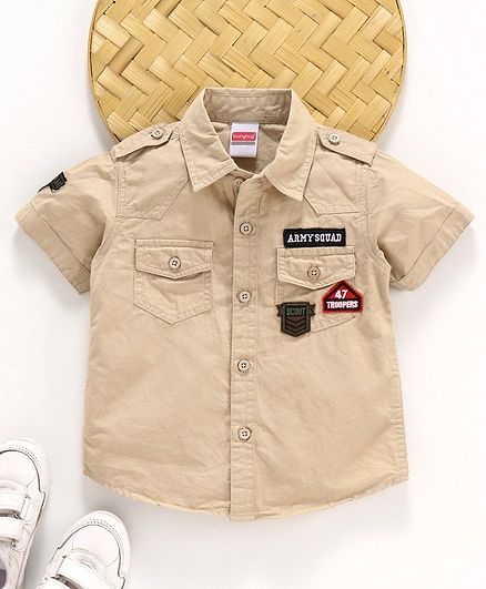 Babyhug Half Sleeves Shirt Patch Detailing - Beige