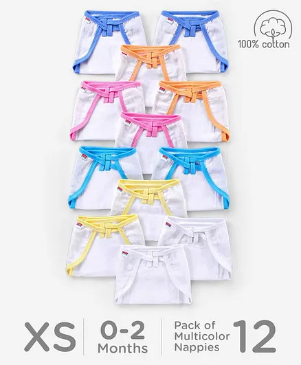 Babyhug U Shape Cotton Reusable Muslin Nappy Set Extra Small Pack Of 12 - Multicolor