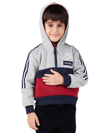 One Friday Tiger Printed Full Sleeves Hoodie - Red