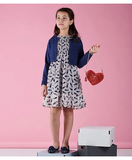 One Friday Front Open Full Sleeves Woolen Sweater - Blue