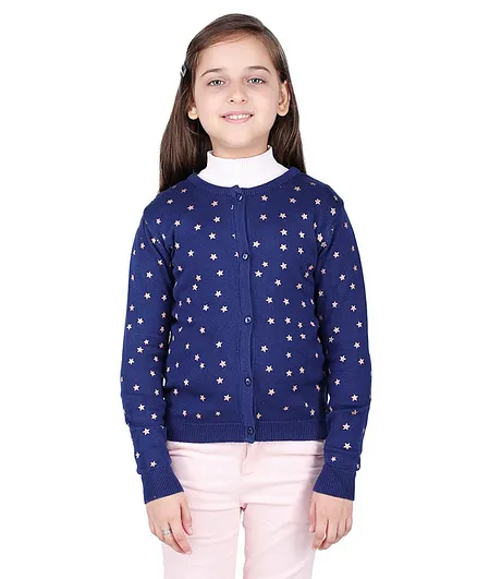 One Friday Star Pattern Full Sleeves Sweater - Navy Blue