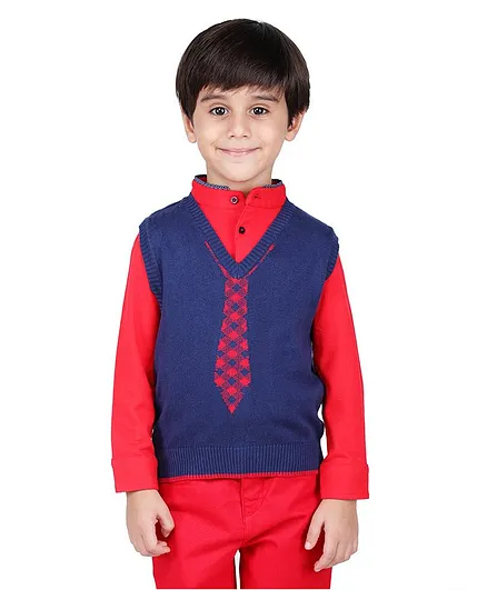 One Friday Tie Pattern Sleeveless Sweater - Blue