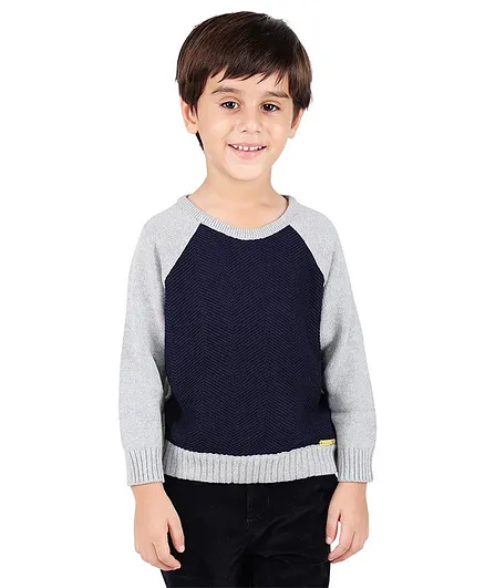 One Friday Dual Shaded Full Sleeves Sweater - Blue