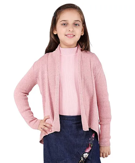 One Friday Solid Full Sleeves Cardigan - Pink