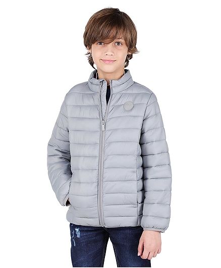 One Friday Solid Full Sleeves Padded Jacket - Grey
