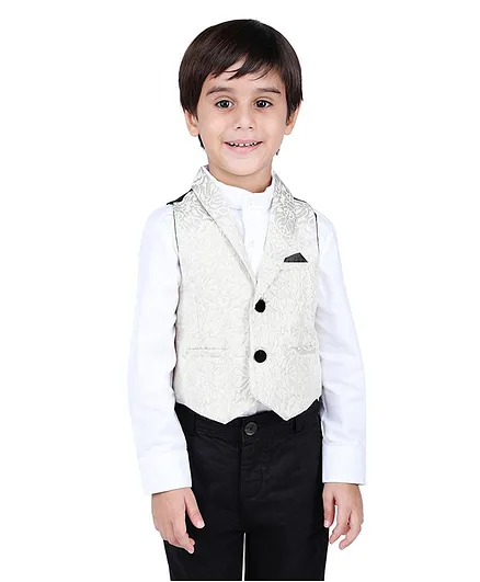 One Friday Sleeveless Brocade Pattern Waistcoat - White