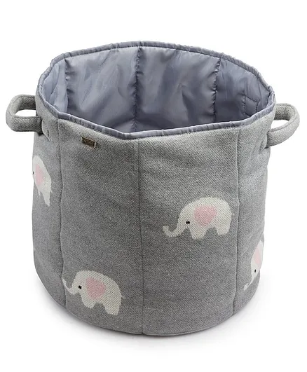 Pluchi Lovely Elephant print Cotton Knitted Large Kids Basket - Grey