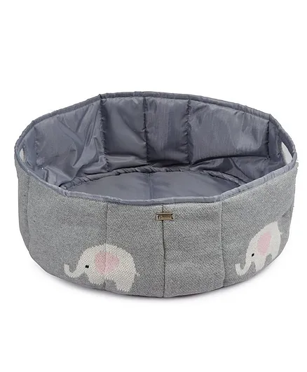 Pluchi Lovely Elephant Print Knitted Medium Basket - Light Grey