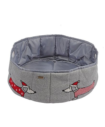 Pluchi Santa Dog Print Knitted Medium Basket - Light Grey