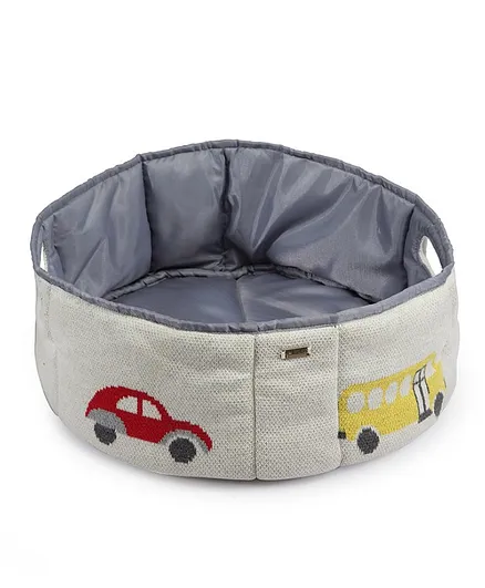 Pluchi Moving Cars Print Knitted Medium Basket - Grey