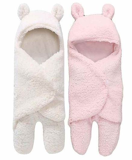 Zoe Double Layer Hooded Wearable Blankets Pack of 2 - Pink & White