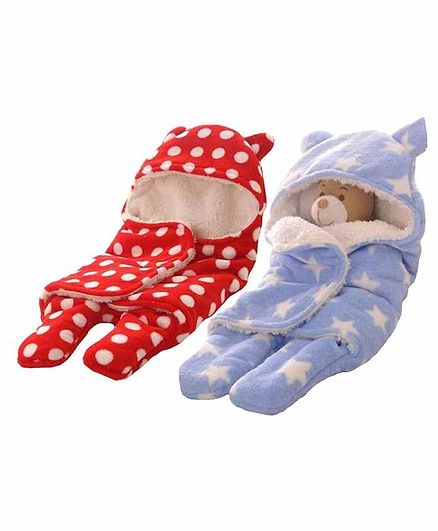 Zoe Double Layer Hooded Wearable Blankets Pack of 2 - Red Blue