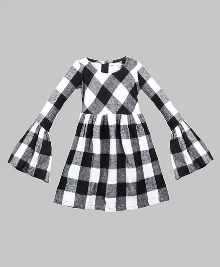 My Pink Closet Ruffled Full Sleeves Checkered Dress - White