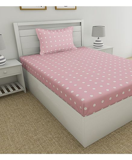 Haus & Kinder Candy Polka Cotton Single Bedsheet With Pillow Cover Single - Pink