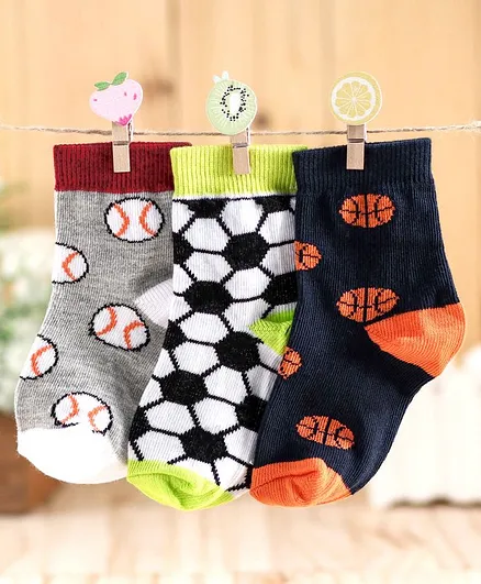 Cute Walk by Babyhug Anti Bacterial Ankle Length Socks Set of 3 - Grey White Navy